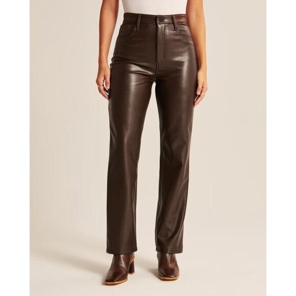 Abercrombie & Fitch ‘90s Straight Ultra High Rise Vegan Leather Pants - Size 18 - Picture 1 of 16